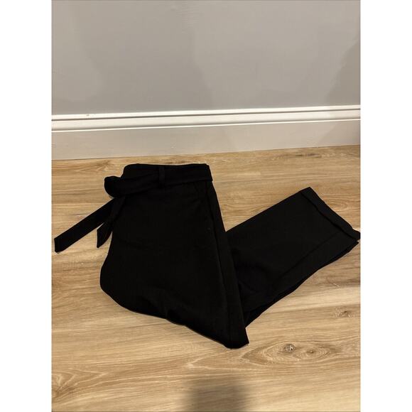 Loft Petit Devin Tie Waist Pants Women's 10P Black Sash Cropped Leg New w/Tags - Picture 1 of 7